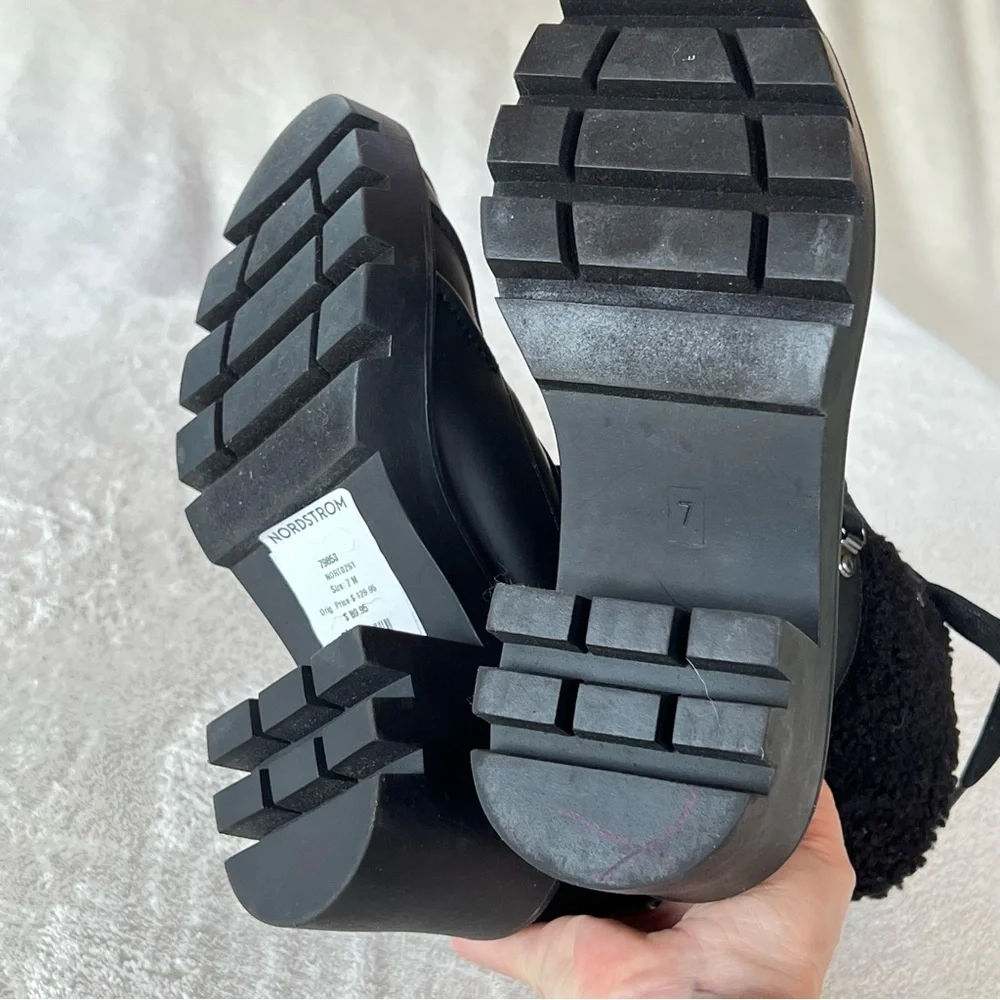 Steve Madden Boots Northern Winter Faux Fur Trim Lug Soles Black SIZE 7 New